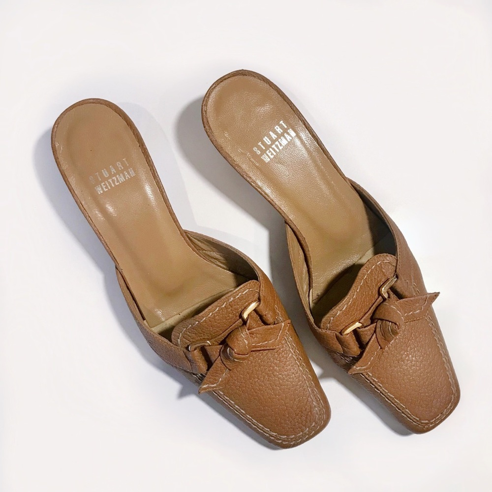 Stuart Weitzman Tan Leather Mule Pumps